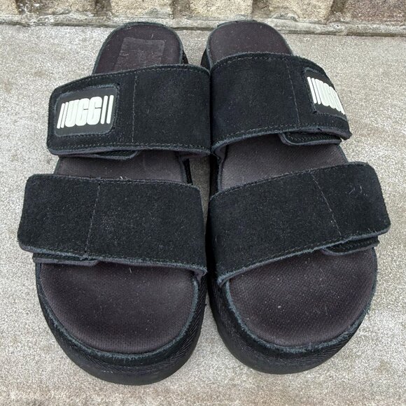 UGG PLATFORM GREER SLIDE SANDAL 7 Women's Logo Shoe Open Toe Slip On Black - Picture 4 of 9